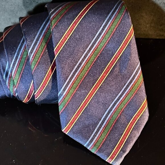 Dior Mid Century Modern Ties Neckwear Tie 100% All Silk Dark Blue Green Gold - Picture 1 of 5